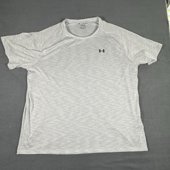 Under Armour Mens Loose Fit T-shirt Short Sleeve White Stripes Athletic Size 4XL - Picture 1 of 5